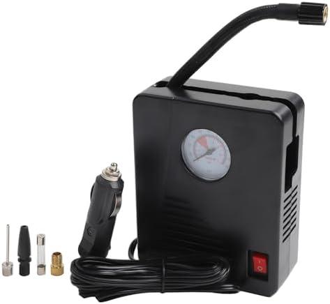 Portable Car Air Pump for Tire Inflation Up to 100 PSI with LED Light, 3 Nozzles & Fuse – Compact ABS Tire Inflator for Cars, Bikes, Balls, and Inflatables (Black)