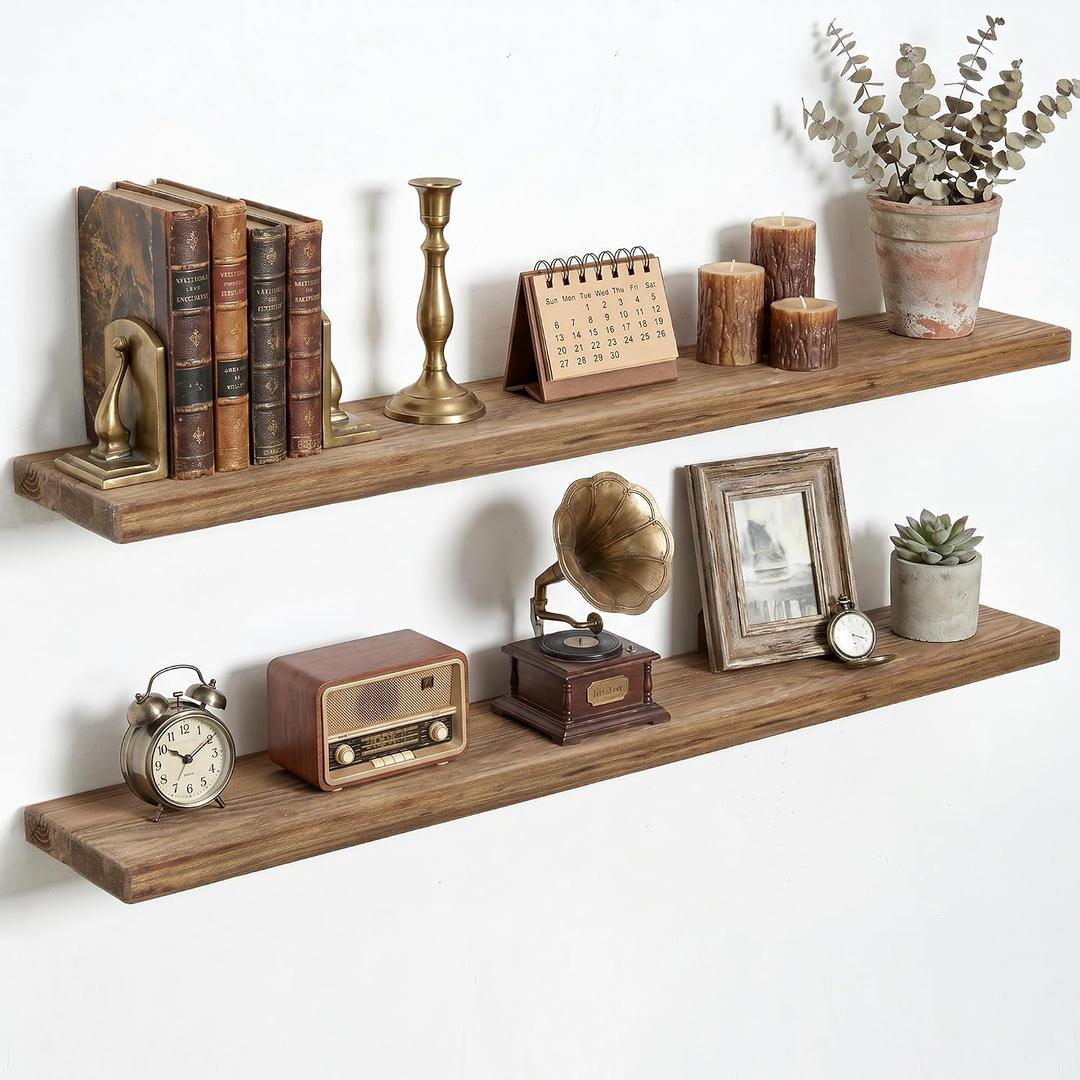 Reclaimed Wood Floating Shelves, Set of 2, 48x8x1.4 inch, Natural