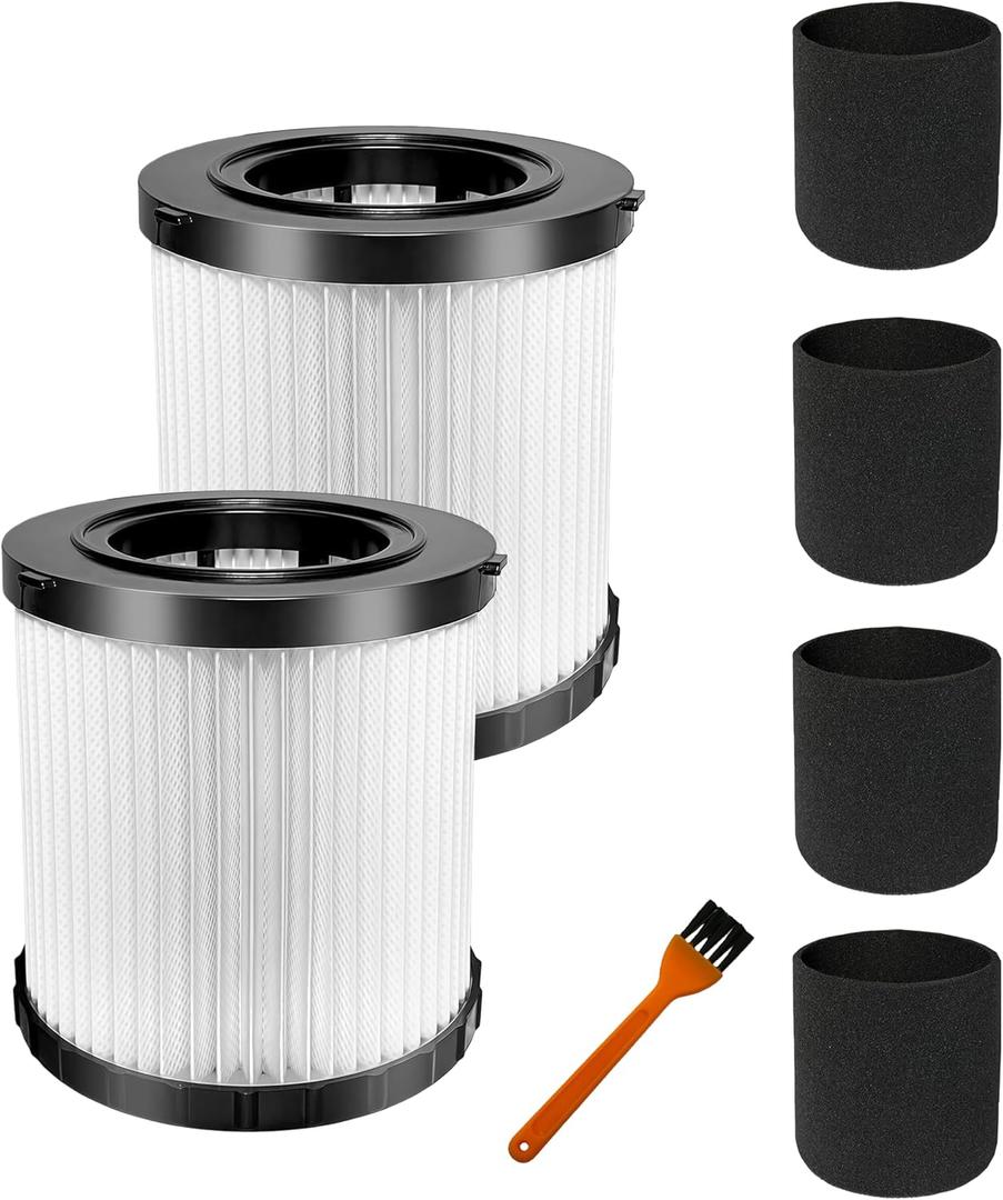 2 Packs DCV5801H Replacement Filter Compatible with DEWALT DCV580/DCV581H 20V MAX Wet Dry Vacuum Cleaner,Updated 4 Foam Sleeve Filters & 1 Brush Washable and Reusable