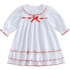 Multitrust Toddler Girls Christmas Nightgowns Pajamas Dress with Red Ribbon Bow Ruffle Long Princess Nightdress Pjs Dresses 4-5Y