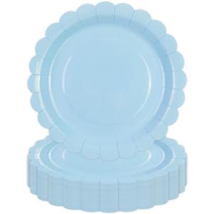 50 Pcs Blue Paper Plates 7 Inch, Scalloped Paper Plates Disposable Cake Dessert Dinner Plate for Birthday Baby Shower Wedding Party Decorative Supplies (Blue, 7 INCH)