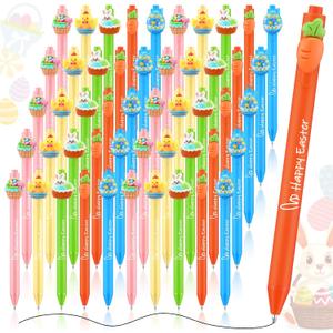 Watersay 50 Pcs Easter Bunny Pens Ballpoint Pen Bulk 5 Colors Gel Ink Cute Cartoon Ballpoint Pen Funny Aesthetic Pens for Office Party Supplies Goodie Bag Stuffers