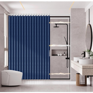 Magnetic Folding Shower Curtains Acordion Shower Curtain Fabric Polyester Waterproof Shower Curtains Suitable for Family Hotel Homestay Bathroom (Dark Blue,50x40 inch )1Pack