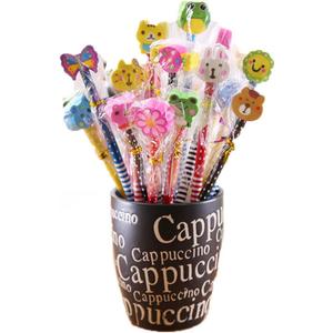 50 Pack Assorted Colorful Cartoon Animal Stripe Wooden Pencil With Animal Eraser, Pencil Top Erasers for School Supplies and Children Prize Gifts