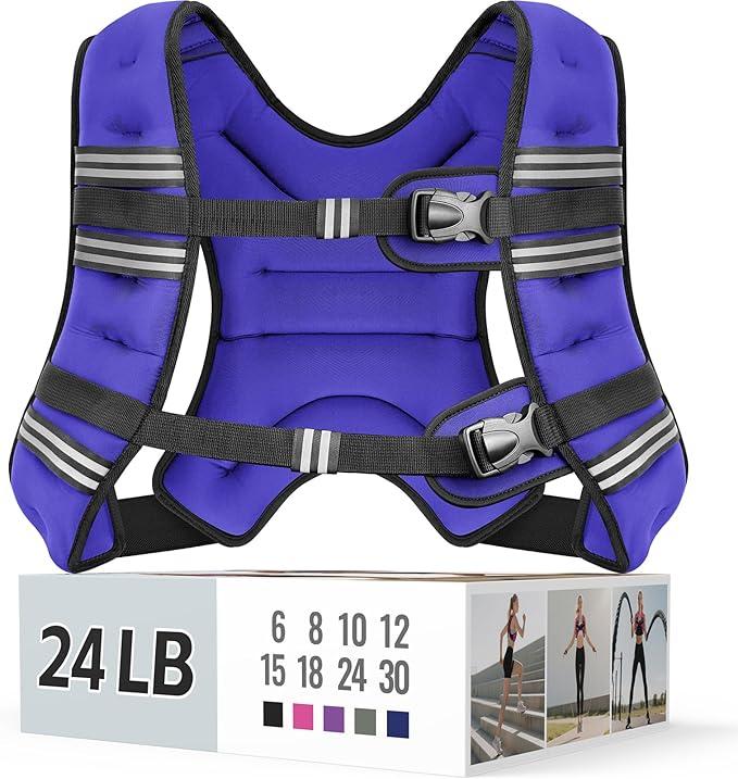 Zeerun Weighted Vest for Women & Men with Reflective Stripe and Adjustable Buckle, Comfortable & Durable Rucking Vest for Walking, Running & Strength Training, 24LBS-Purple
