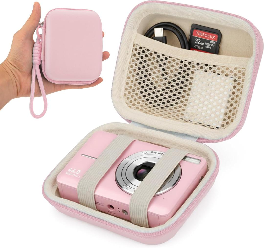 Digital Camera Case, Protective Hard EVA Shell Camera Bag for KODAK PIXPRO FZ55 FZ45, CAMKORY, Canon PowerShot ELPH 180/IXUS, Small Travel Compact Camera Accessories Holder (Pink)