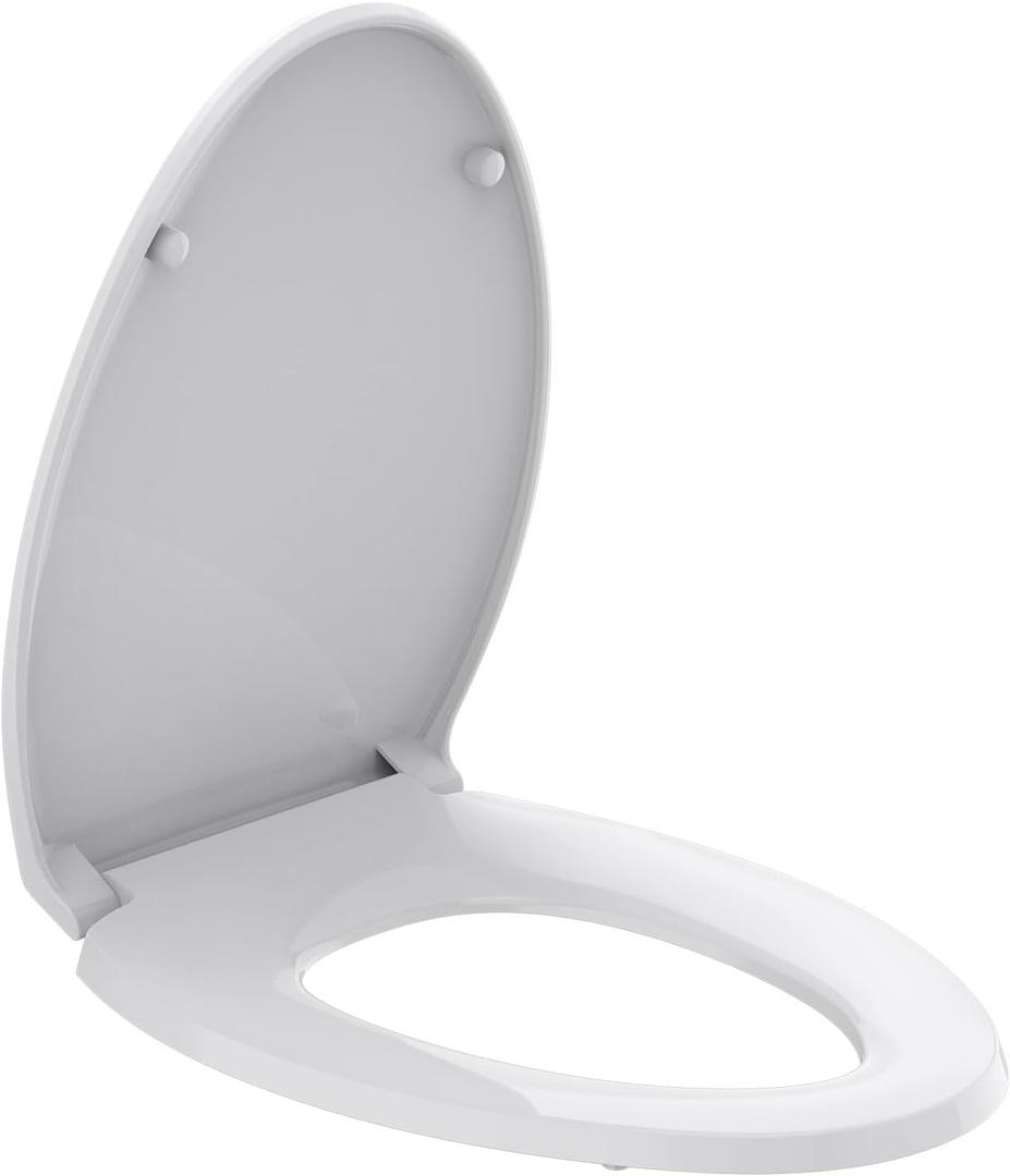 R&T Elongated Toilet Seat 18.5"Slow Close Heavy Duty Standard Toilet Seat, Easy to Install, Easy to Remove, Plastic White B1130
