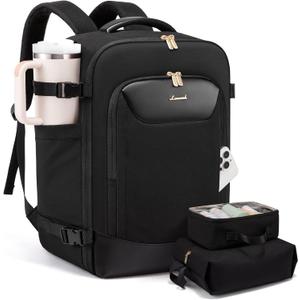 LOVEVOOK 40L Travel Backpack for Women Men, Large Carry on Backpack for Airplanes TSA Personal Item Travel Bag fits 15.6" Laptop, Waterproof Weekender Essentials Airline Approved with 2 Packing Cubes (Black)