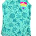 Jimmy Bahamas Girls 1 Piece Sport Swimsuits with Cross Back Strap Colorful Fish Scales Print and Two Cute Bow Decorations (Green)