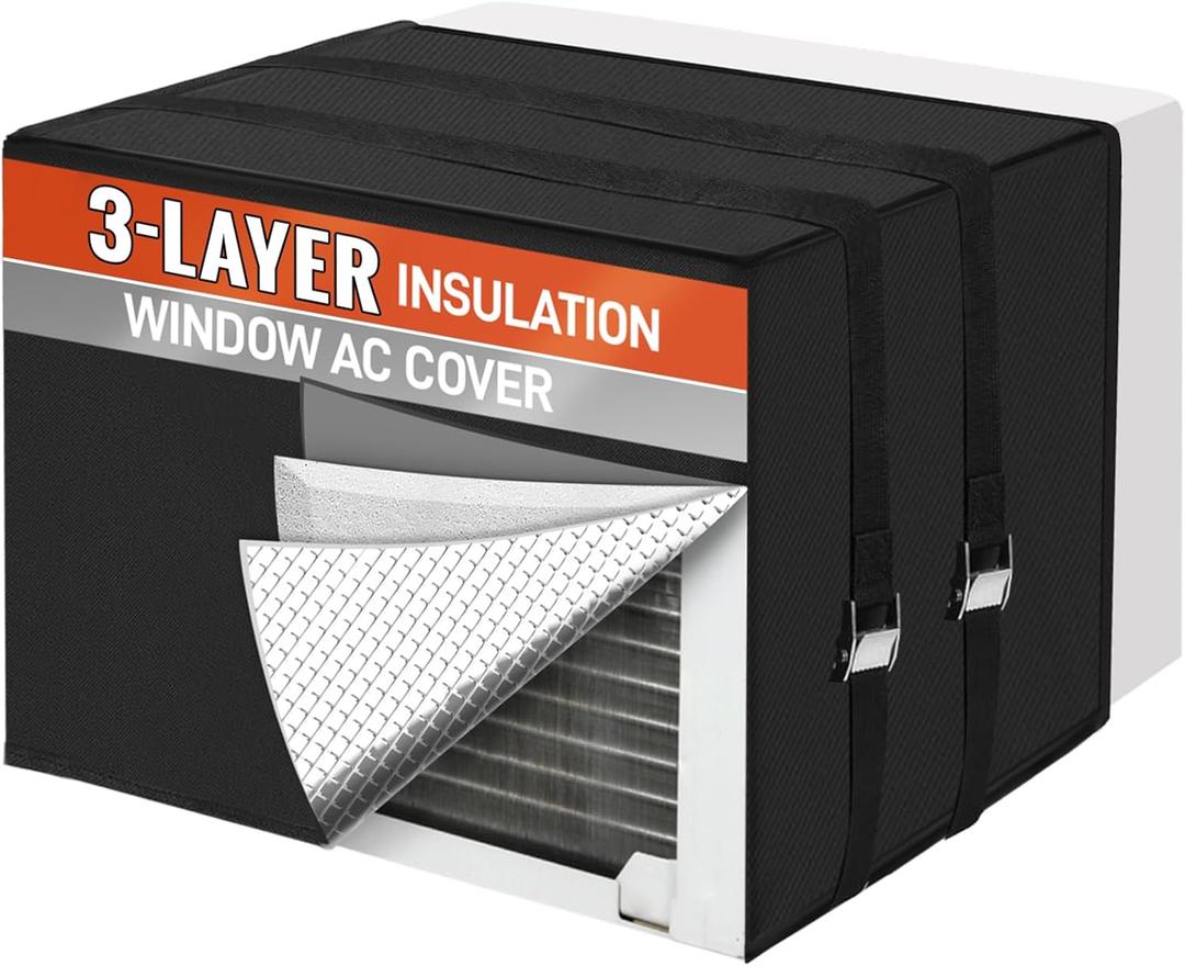 Air Conditioner Covers for Outside to Protect AC and Winter Insulation, Waterproof & Snowproof Window AC Covers for Outside with 3 Layers Insulation - 17" W x 13" H x 12" D - Black