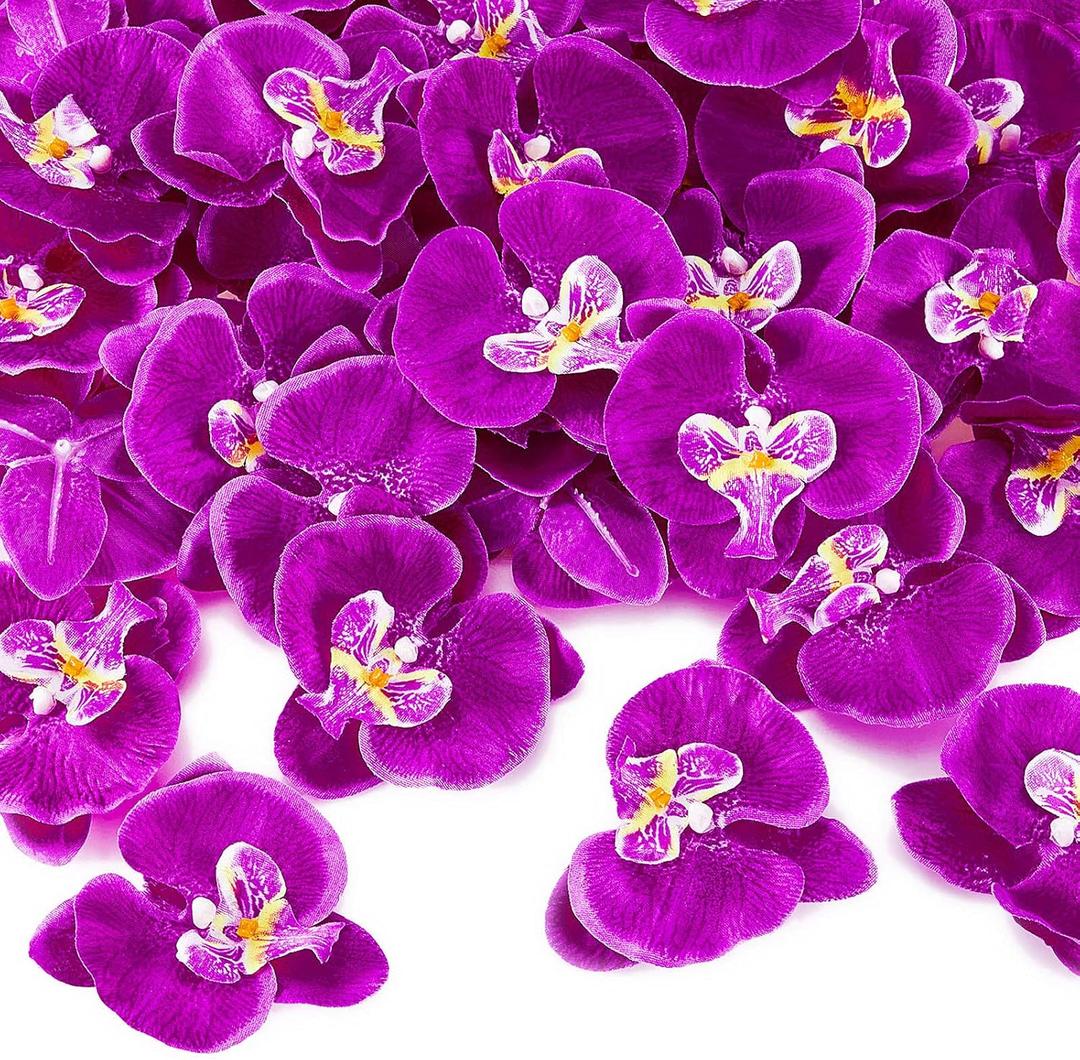 40 Pieces Orchid Petals Artificial Decorations Orchids Heads Flowers Faux Silk Phalaenopsis Butterfly Flower Heads for DIY Craft Home Wedding Party (Dark Purple)