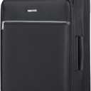 Amazon Basics Luggage, 23" Medium Checked Softside Suitcase With Wheels, With Four 360-Degree Multi-directional Spinner Wheels, Expandable Space, Zippered Pocket and Straps, Telescopic Handle, Black