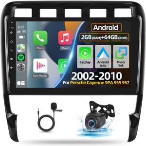 2+64G Android 13 Car Stereo for Porsche Cayenne 9PA 955 957 2002-2010 - 9 Inch Touchscreen Radio with Wireless Apple Carplay & Android Auto - WiFi/Mirror Link/SWC + AHD Backup Camera