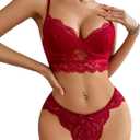 Avidlove Lingerie for Women Lace Strappy Underwear V Neck Bra and Panty Sets 2 Piece Bralette Outfits (Large, Dark Red)