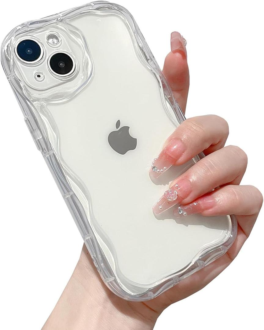 for iPhone 13 Pro Case Simple Curly Wavy Frame Design, Silicone Cute Glossy Aesthetic Wave Thin Slim Fit Soft TPU Protective Phone Case for iPhone 13 Pro Cover Women Girls, Clear