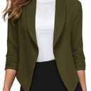 Hybrid & Company Lightweight Open Front Cardigan Classic Ruched Sleeve Work Office Blazer Suit Jackets, 2X