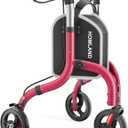HOMLAND Foldable 3 Wheel Walkers for Seniors, Lightweight Aluminum Frame | Height Adjustable, Three Wheeled Rollator Walker for Indoor and Outdoor Use, Removable Storage Bag