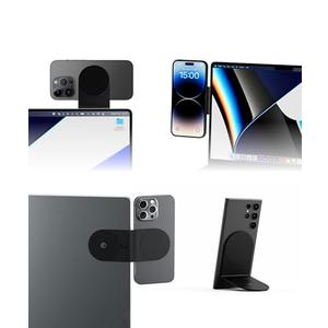 Rolling Square Edge Pro Core - Magnetic Mount Phone Holder Stand for Computers and Tablets | Secure Metal Plate Adhesive or Standalone Mode Compatible with MagSafe, Qi, and Non-MagSafe Devices, Black