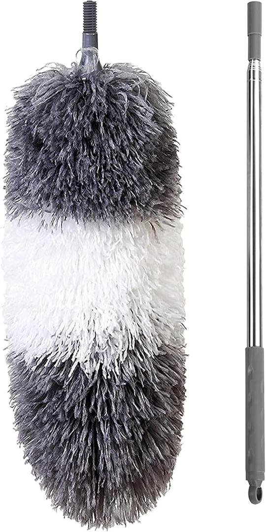 BOOMJOY Microfiber Feather Duster with Extendable Pole and Bendable Head, 100" Telescoping Duster for Cleaning Ceiling, Fan, Furniture (Gray)