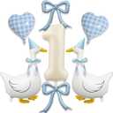 One Silly Goose 1st Birthday Decorations Boy  40 Inch Number 1 Balloon, Goose Balloons with Blue Bow & Hats, Cute Baby Boy Girl First Birthday Party Supplies