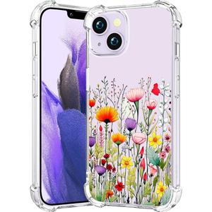 Compatible with iPhone 14 Case Clear Cute for Women - Rugged Phone Cases Funda Protector Cover Skin (Yellow Florals Field Spring)