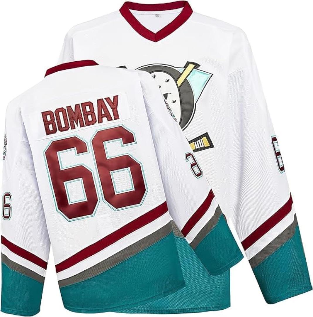 Mighty Ducks Jersey Movie Ice Hockey Jersey S-XXXL Charlie Conway #96 Adam Banks #99, 90S Hip Hop Clothing for Party (Large, 66#white)