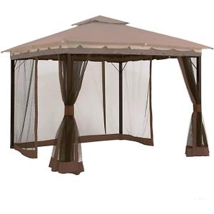 Gazebo Universal Replacement Mosquito Netting,10' x 12' Outdoor Canopy Net Screen 4-Panel Sidewall Curtain, with ZippersExcluding Gazebo (Brown)