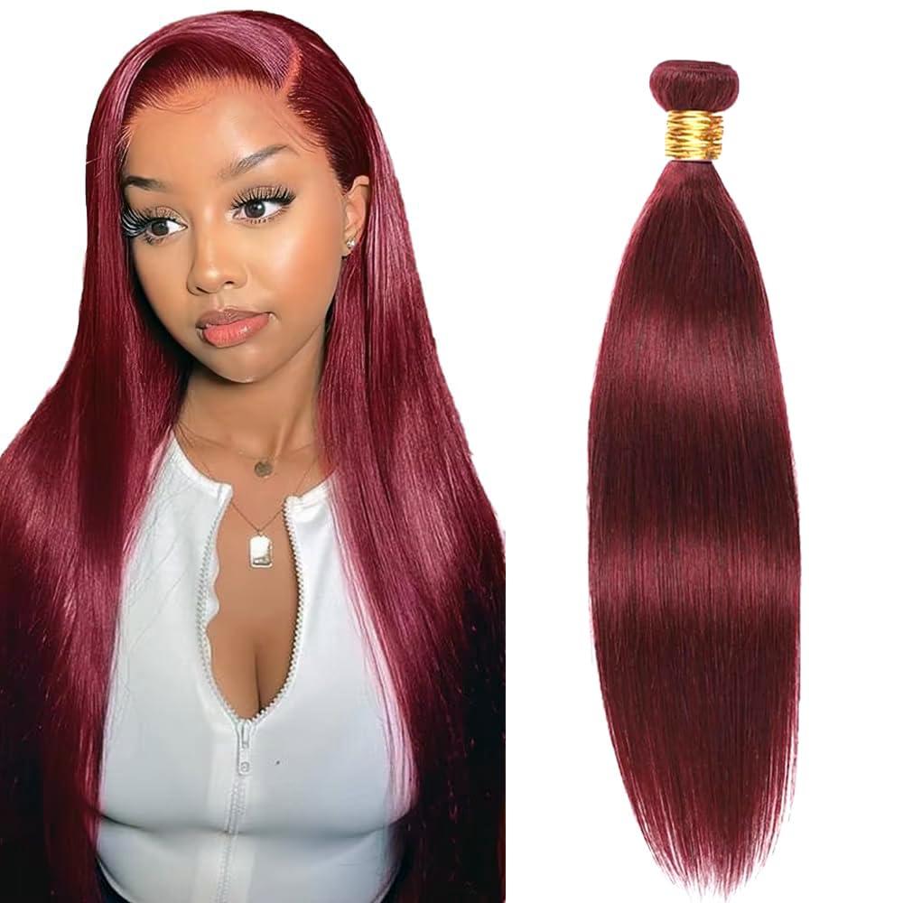 Straight Bundles Human Hair 22 Inch Burgundy Color #99j Wine Red Single Bundle Human Hair Straight Weave 100g Per 1 Bundle Virgin Hair Extensions for Black Woman