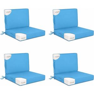 22x22 in Outdoor Foam Deep Seat Cushion Set of 4, Water-Resistant & Fade-Resistant Outdoor Chair Cushions, Replacement for Patio Furniture Deep Seat Sofa & Couch,Lake Blue, 22x22x3"/22x18"-4set