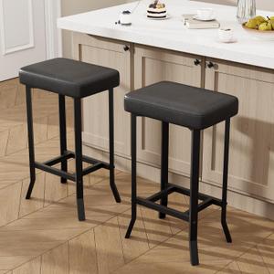 Garvee Bar Stools Set of 2, 24.6 Inch Counter Height Bar Stools, Black