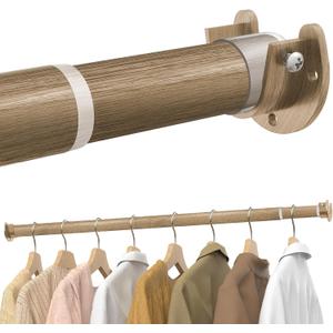 Closet Rods for Hanging Clothes, 17 to 54 Inches Stepless Adjustable Metal Closet Rod, 1.3 Inches Heavy Duty Clothes Hanging Rod for Closet Wardrobes Laundry RV(Wood Grain)
