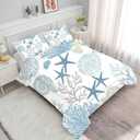 Coastal Bedding Set Queen: Nautical Comforter for Kids Teens Men Women, Sea Shell Starfish Marine Bedroom Decor 1 Comforter 2 Pillowcases