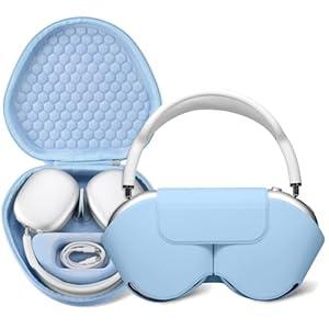 Maxjoy for AirPods Max Case [Shockproof & Dustproof] - Premium PU Leather & EVA Hybrid Hard Protective Cover, Travel Carrying Case with Storage for Apple AirPods Max Headphones (Light Blue)