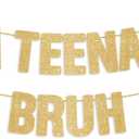 2 x Pre-Strung Ur a Teenager Bruh Banner - Gold Glitter, Happy 13th Birthday Decorations for Girls, 13 Year Old Party Sign for Boys