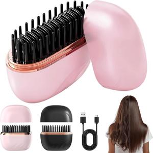 Sevoure Capsule Hair Straightener & Styler, Mini Cordless Hair Straightener Comb Portable Heat Hair Brush for Travel USB Rechargeable Hair Straightener Brush Straight Hair Dual-Use (Pink)