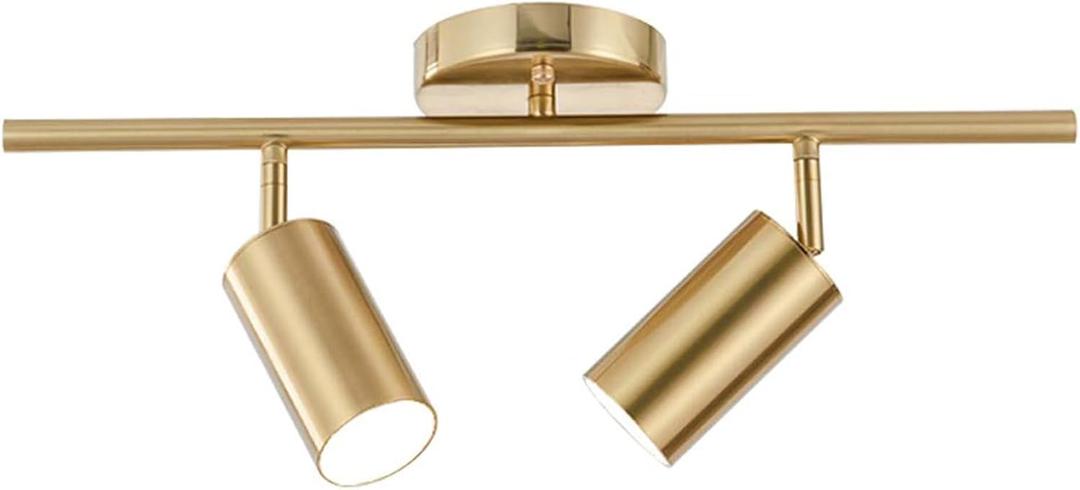 KCO Lighting Modern 2-Light Gold Track Lighting Fixture Flush Mount Brushed Brass Track Lights Kit Mid Century Industrial Adjustable Ceiling Spot Lights Indoor for Kitchen Island (2-Light)