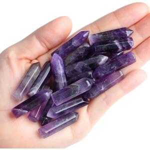 QINJIEJIE Amethyst 20 PCS Healing Crystals Stones Sets Wands Bulk Natural Pocket Purple Crystal Towers Assorted Pointed Reiki Gemstones Polished Energy Meditation Chakra Gifts for Women Men