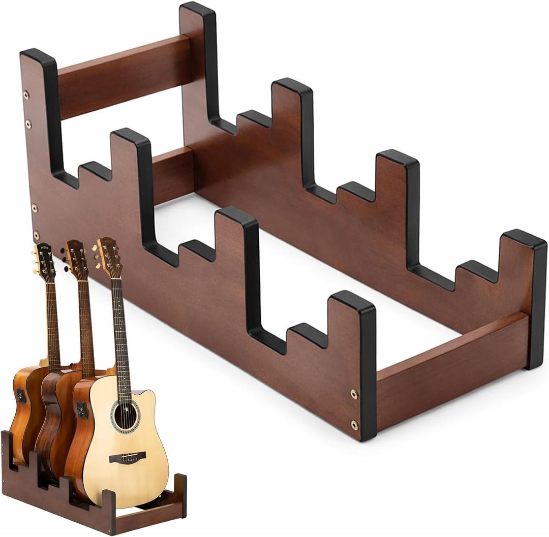 Geetery Wooden Guitar Stand 3-holder for Multiple Guitars Wood Guitar Display Rack Space-saving for Home, Studio, Stage