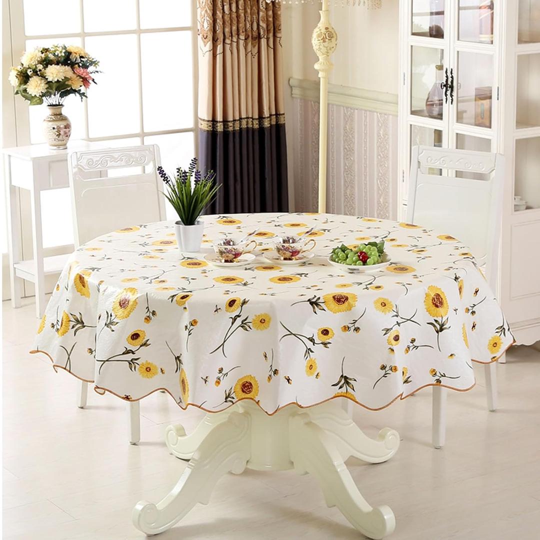 Round Thickened Printed Tablecloth - Stain-Resistant and Waterproof Polyester Picnic Tablecloth for Kitchen, Office and Outdoor Use, 60x60 Inch - (Yellow Sunflower A)