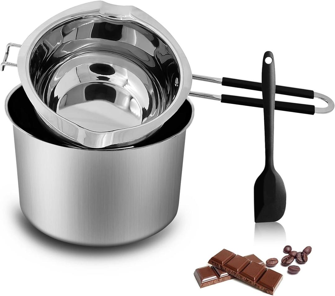 Double Boiler Pot Set, 1200ML Double Boiler, 2800ML Stainless Steel Pot with Silicone Spatula for Melting Chocolate,Candy, Soap, Wax, Candle Making