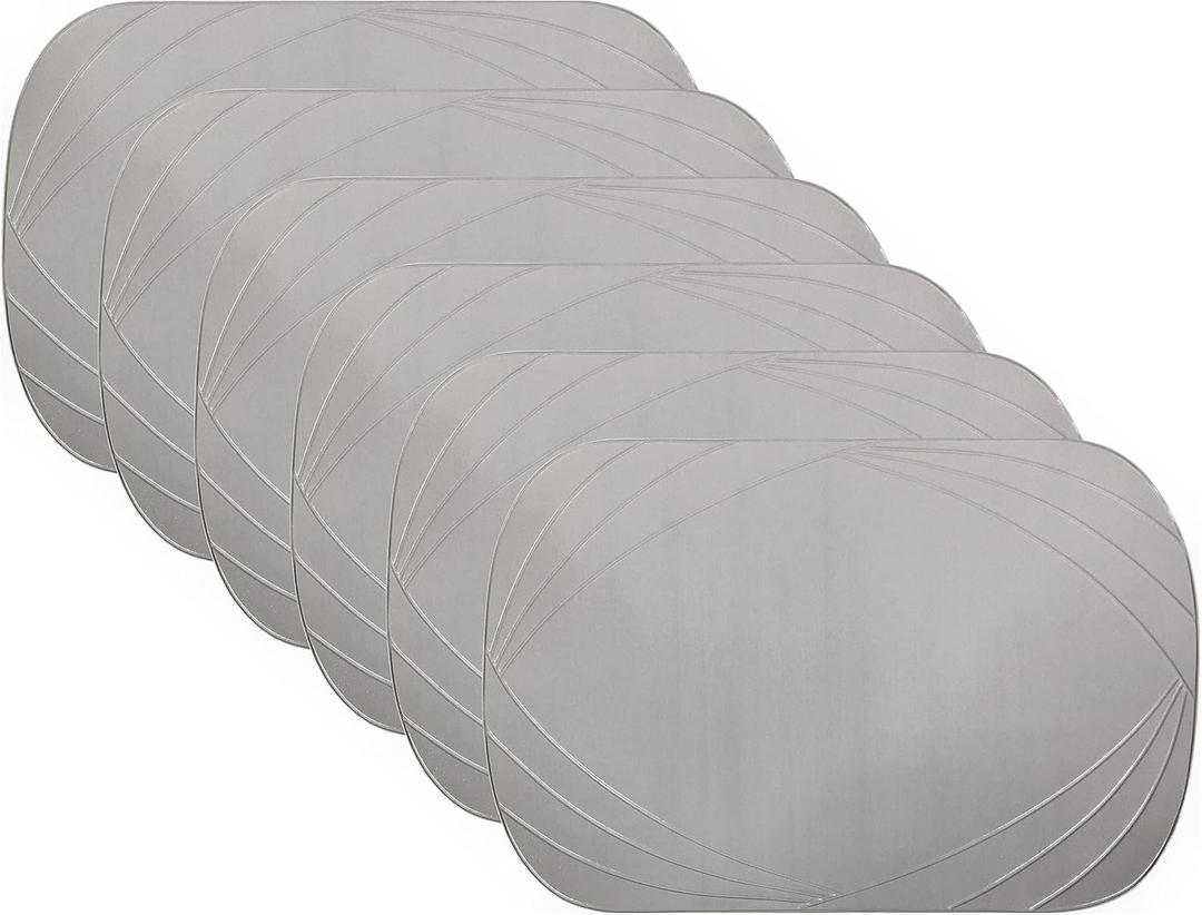 Deluxe Vinyl Placemat Set of 6 Decoration Colors Non-Slip Wipeable 12 by 18 inch (Grey)