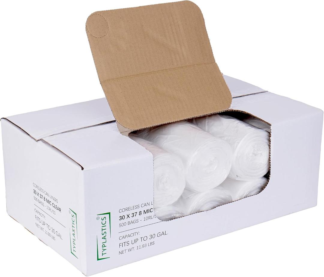 TYPLASTICS 20-30 Gallon Clear Trash Can Liners - 30" x 37" - High Density Garbage Bags - Case of 500 - Multipurpose for Office, Outdoor, Recycling, Industrial and Commercial