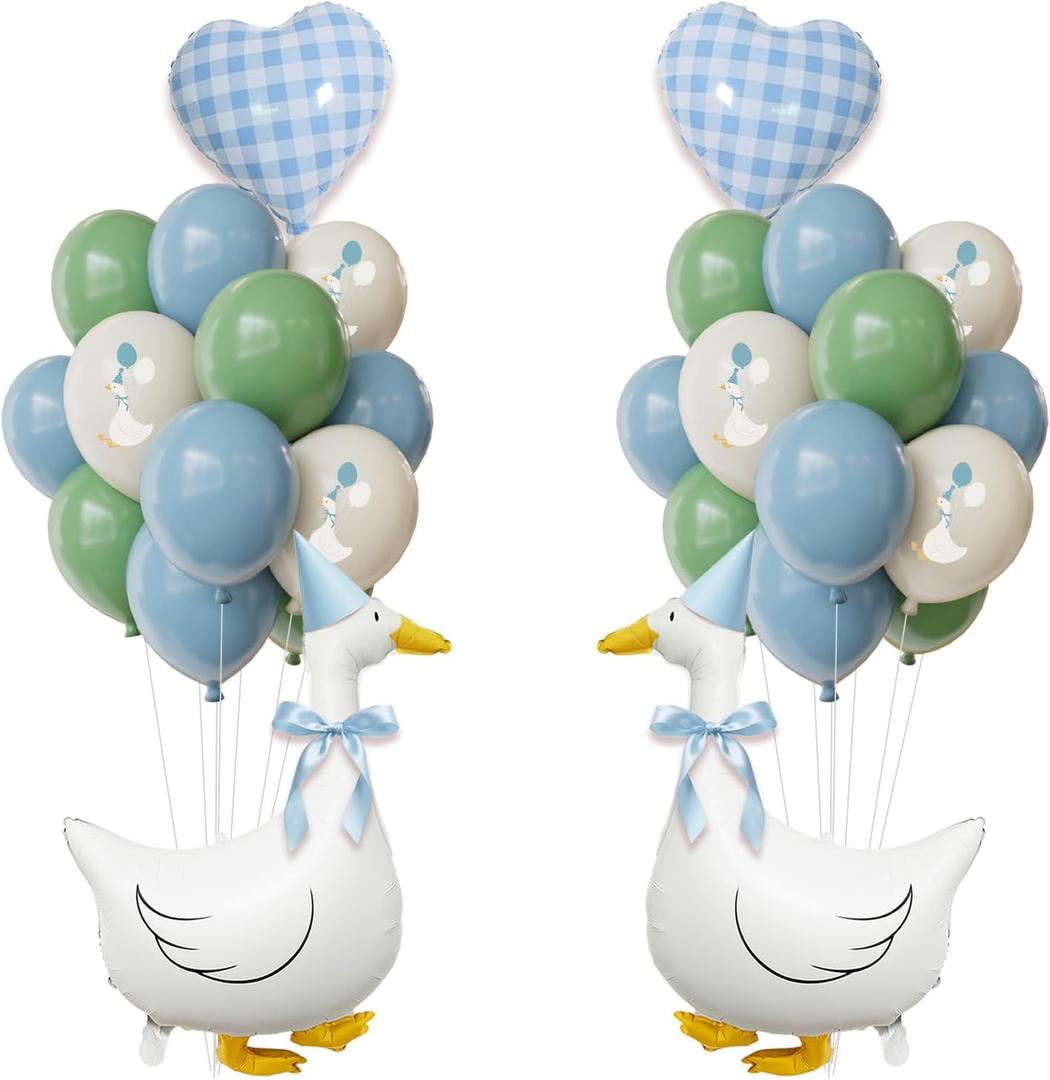 One Silly Goose Birthday Decorations Boy Goose Balloons with Blue Printed Latex Balloons, Blue Bow & Hats, Cute Baby Boy 1st Birthday Party Supplies