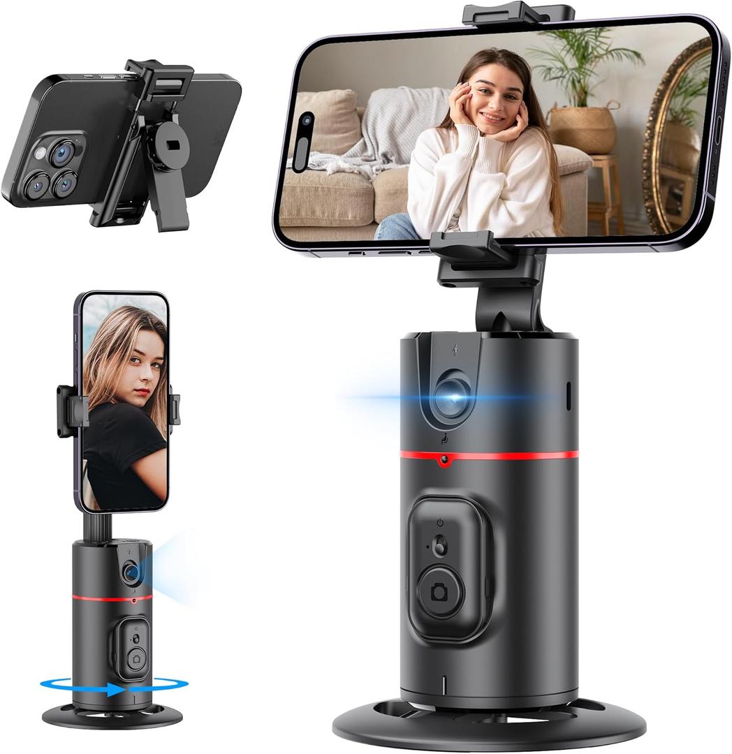 Auto Face Tracking Tripod, No App, Smart Shooting Phone Holder with Remote, 360 Rotation Body Phone Camera Mount with Phone Holder Body Smart Tracking Tripod for Vlog/TIKTok (Black)
