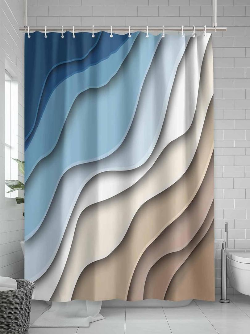 Shower Curtain Abstract Gradient Striped Art Waterproof Bathroom Curtains Set with Hooks,Modern Ombre Blue Washable Bathtub Curtain for Shower Stall/Hotel Bathtub Decor,72x72in