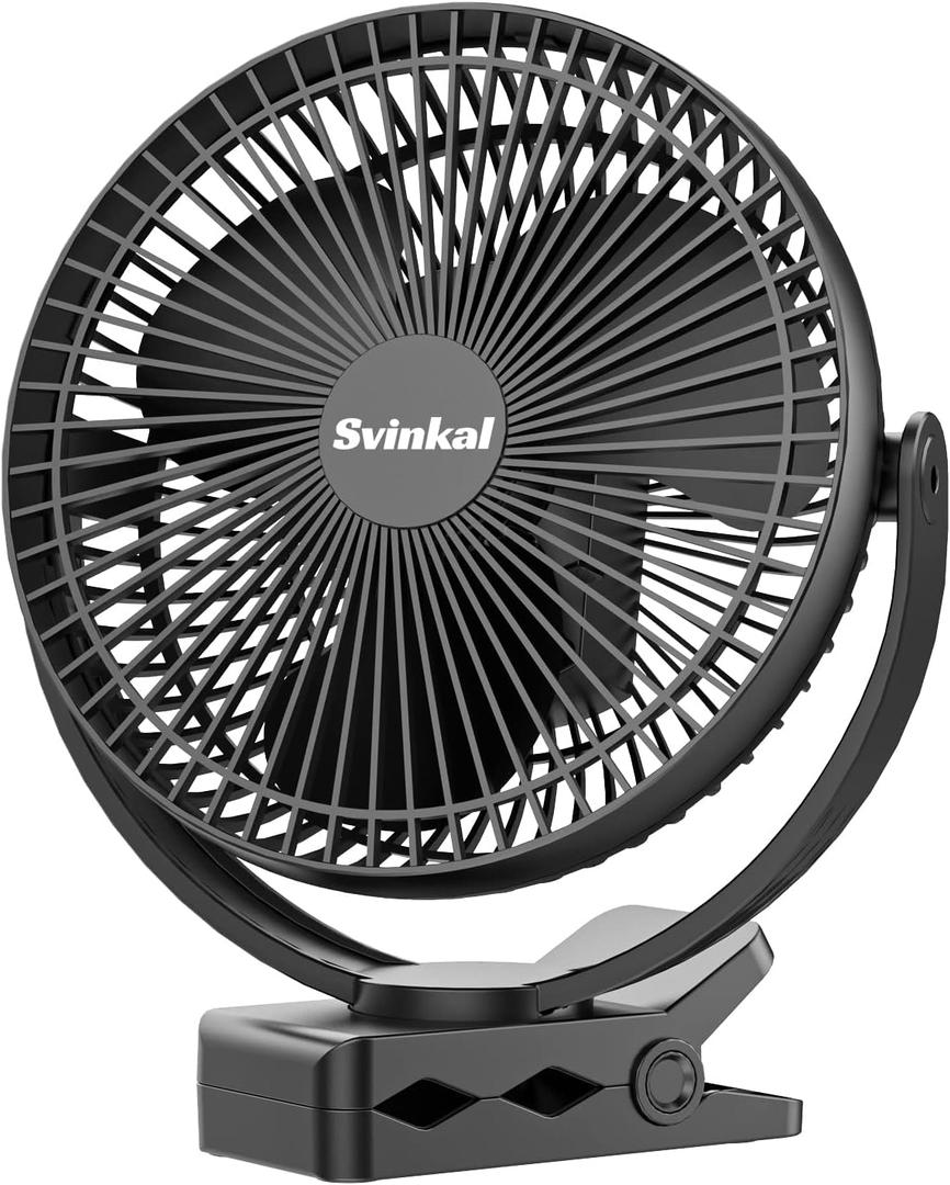 Svinkal Portable Clip on Fan 10000mAh Battery Powered, USB Type C, Supports 720 Adjustment, 4 speed, 8inch Personal Fan for Table, Bedroom, Desk, Camping, Stroller, Golf Cart