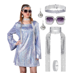 70s Disco Outfit Women, 70s Theme Disco Dress Costume Shiny Go Go Dress for Halloween Birthday Dance Party ,Size XXL