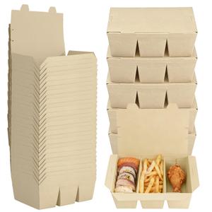 30 Pack 50 oz Paper To Go Containers, 3 Compartment Take Out Food Containers, Bamboo Pulp Paper Take Out Boxes, Microwavable, Leak and Grease Resistant for Restaurants, Picnics, Offices and Catering