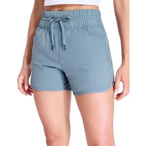 MIER Women's Running Shorts Quick Dry Athletic Workout High Waisted Active Shorts with Liner Zipper Pocket 4 Inch, size L