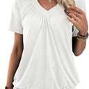 Gihgoew Summer Tops for Women 2025 Shorts Sleeve Womens Tops,V Neck Soft Casual Loose Fit Ruched Top T Shirts Tee Clothes (White, S)